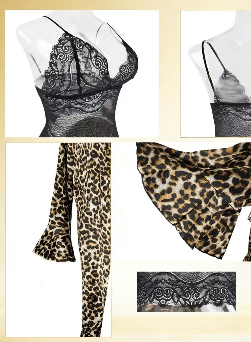 Sellcy Leopard Print 4-Piece Satin Loungewear Set - Image 2